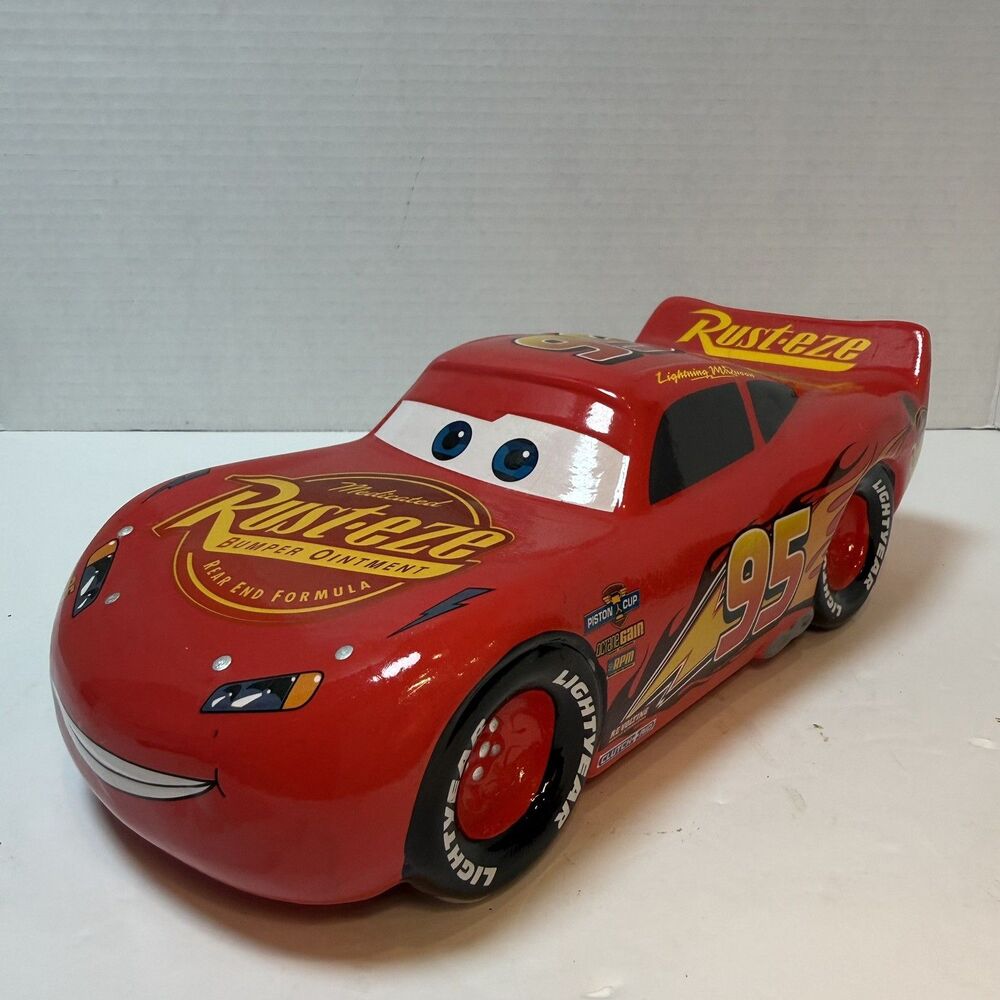 Disney Pixar Cars Lightning McQueen Ceramic Piggy Bank Red #95 Rust-eze Coins